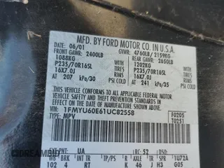 2001 Ford Explorer Sport z VIN 1FMYU60E61UC82558, wystawiony jako Copart lot #81159674 z przebiegiem Nie podano mil oraz Czysty tytuł • Clean title. Historia ofert i sprzedaży dostępna na DreamBid. Obrazek 12.