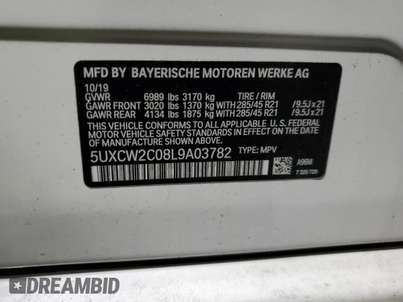 2020 BMW X7 xDrive40i with VIN 5UXCW2C08L9A03782, listed as a Copart auction lot 44856085 with 148,166 mi miles and Salvage Title. Bid and sale history available at carsss.com. Image 13.