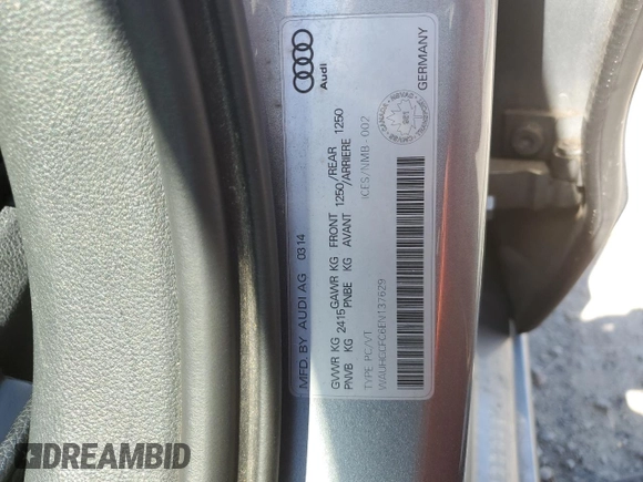 2014 Audi A6 with VIN WAUHGCFC6EN137629, listed as a Copart auction lot 65671144 with Not provided miles and Salvage title. Bid and sale history available at DreamBid. Image 12.
