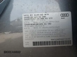 2016 Audi Q5 Premium Plus with VIN WA1L2AFP4GA136390, listed as a Copart auction lot 61127185 with 112,021 mi miles and Salvage title. Bid and sale history available at DreamBid. Image 13.