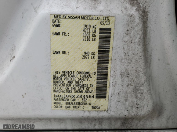2013 Nissan Altima 2.5 S with VIN 1N4AL3AP7DC283564, listed as a Copart auction lot 47706825 with 155,043 mi miles and Salvage Title. Bid and sale history available at carsss.com. Image 12.