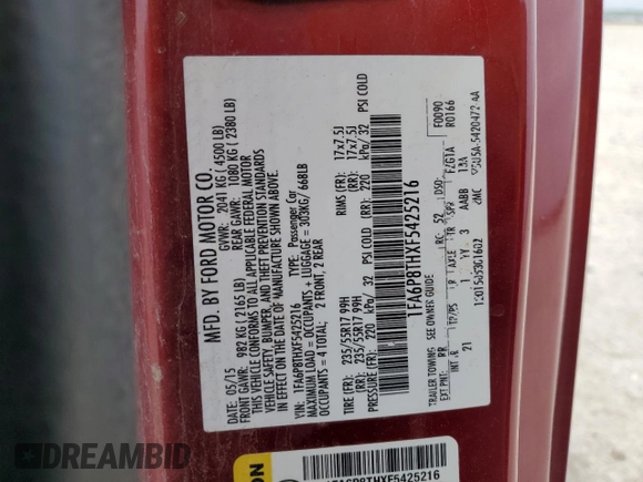 2015 Ford Mustang EcoBoost with VIN 1FA6P8THXF5425216, listed as a Copart auction lot 53680125 with 155,151 mi miles and Clean Title. Bid and sale history available at carsss.com. Image 12.