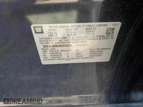 2017 GMC Terrain SLE with VIN 2GKALNEK5H6324202, listed as a Copart auction lot 68570044 with 52,031 mi miles and Salvage Title. Bid and sale history available at carsss.com. Image 15.