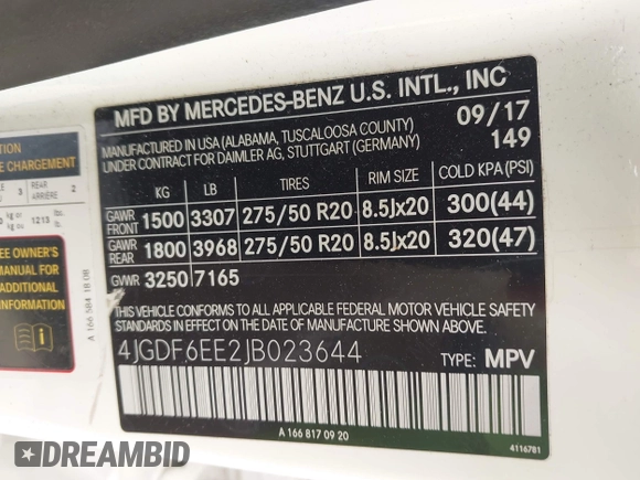 2018 Mercedes-Benz GLS 450 with VIN 4JGDF6EE2JB023644, listed as a IAAI auction lot 42431579 with 95,940 mi miles and . Bid and sale history available at DreamBid. Image 9.