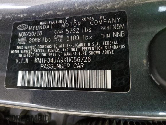 2019 Genesis G90 Premium with VIN KMTF34JA9KU056726, listed as a Copart auction lot 47019805 with Not Provided miles and Salvage Title. Bid and sale history available at DreamBid. Image 13.