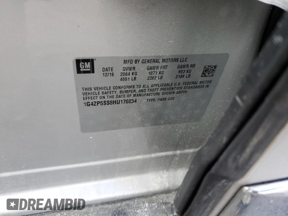2017 Buick LaCrosse Essence with VIN 1G4ZP5SS8HU176034, listed as a Copart auction lot 44166195 with 0 mi miles and Salvage Title. Bid and sale history available at carsss.com. Image 13.