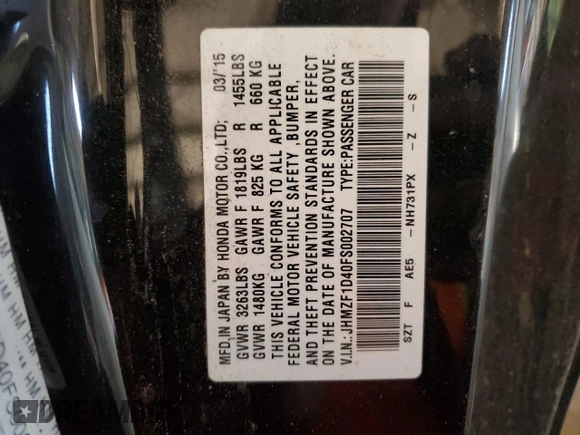 2015 Honda CR-Z with VIN JHMZF1D40FS002707, listed as a Copart auction lot 63691594 with Not Provided miles and Salvage Title. Bid and sale history available at DreamBid. Image 13.