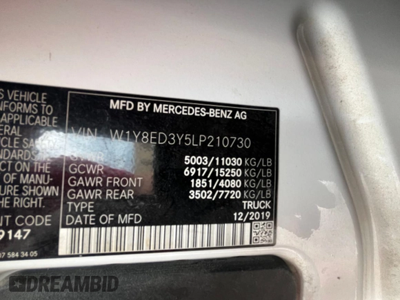 2020 Mercedes-Benz Sprinter with VIN W1Y8ED3Y5LP210730, listed as a Copart auction lot 61175204 with 201,663 mi miles and . Bid and sale history available at DreamBid. Image 10.