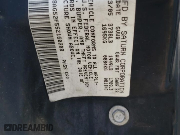 2005 Saturn ION ION 1 z VIN 1G8AG52F55Z160208, wystawiony jako Copart lot #70883064 z przebiegiem 237 716 mil mil oraz Nie do naprawy. Historia ofert i sprzedaży dostępna na DreamBid. Obrazek 12.