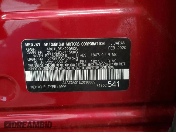 2020 Mitsubishi Outlander ES z VIN JA4AZ3A31LZ038089, wystawiony jako Copart lot #57866355 z przebiegiem 74 132 mil mil oraz Szkoda całkowita • Salvage title. Historia ofert i sprzedaży dostępna na DreamBid. Obrazek 13.