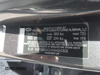 2022 Hyundai Elantra SEL with VIN 5NPLM4AGXNH065808, listed as a IAAI auction lot 42070044 with 16,370 mi miles and . Bid and sale history available at DreamBid. Image 9.