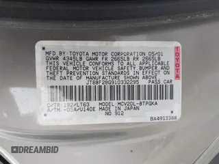 2001 Lexus ES 300 с VIN JT8BF28G910332295, выставлен на аукционе IAAI как лот 42534512 с пробегом 118 915 миль миль и . История ставок и продаж доступна на DreamBid. Изображение 9.
