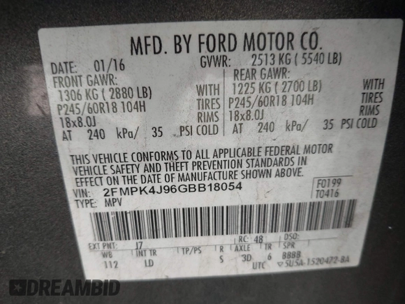 2016 Ford Edge SEL z VIN 2FMPK4J96GBB18054, wystawiony jako IAAI lot #42031225 z przebiegiem 167 461 mil mil oraz . Historia ofert i sprzedaży dostępna na DreamBid. Obrazek 9.