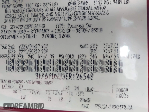 2014 Ford Fusion Titanium с VIN 3FA6P0SU3ER126548, выставлен на аукционе IAAI как лот 42634957 с пробегом 111 580 миль миль и . История ставок и продаж доступна на DreamBid. Изображение 9.