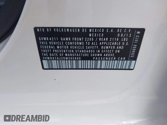 2013 Volkswagen Jetta SE z VIN 3VWDX7AJ2DM365888, wystawiony jako IAAI lot #42619730 z przebiegiem 134 594 mil mil oraz . Historia ofert i sprzedaży dostępna na DreamBid. Obrazek 9.