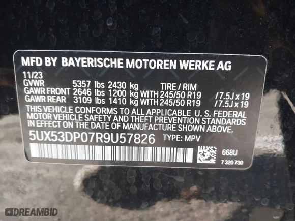 2024 BMW X3 xDrive30i with VIN 5UX53DP07R9U57826, listed as a IAAI auction lot 40658562 with 25,784 mi miles. Bid and sale history available at carsss.com. Image 9.