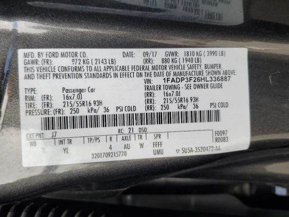 2017 Ford Focus SE with VIN 1FADP3F26HL336887, listed as a Copart auction lot 57849254 with 56,876 mi miles and Salvage Title. Bid and sale history available at carsss.com. Image 13.