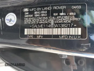 2003 Land Rover Range Rover HSE with VIN SALME11493A138217, listed as a Copart auction lot 53349625 with 146,647 mi miles and Salvage title. Bid and sale history available at DreamBid. Image 13.