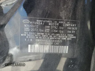 2013 Hyundai Elantra Limited with VIN KMHDH4AE4DU690826, listed as a Copart auction lot 55066595 with 75,059 mi miles and Salvage Title. Bid and sale history available at DreamBid. Image 12.