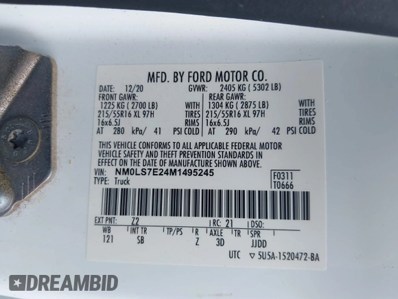 2021 Ford Transit Connect XL с VIN NM0LS7E24M1495245, выставлен на аукционе IAAI как лот 42477232 с пробегом 39 503 миль миль и . История ставок и продаж доступна на DreamBid. Изображение 9.