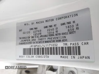 2020 Mazda 3 Select with VIN JM1BPACL1L1171032, listed as a IAAI auction lot 42366156 with 94,055 mi miles and . Bid and sale history available at DreamBid. Image 9.