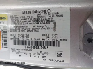 2014 Ford Fusion SE with VIN 3FA6P0HR0ER104588, listed as a IAAI auction lot 41573701 with 281,160 mi miles. Bid and sale history available at carsss.com. Image 9.