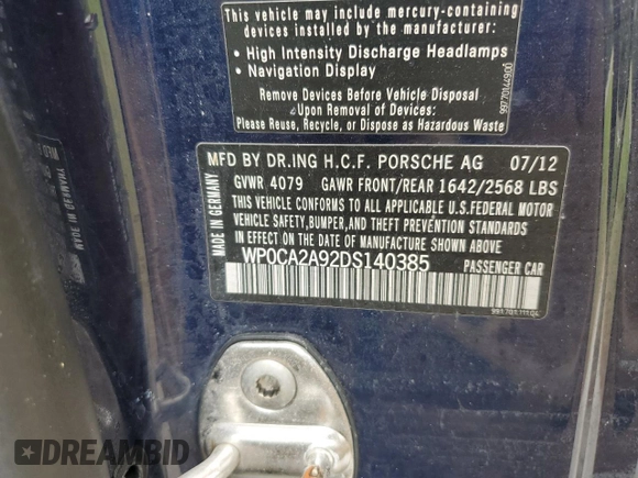 2013 Porsche 911 Carrera with VIN WP0CA2A92DS140385, listed as a Copart auction lot 74297794 with 0 mi miles and Non Repairable. Bid and sale history available at carsss.com. Image 13.