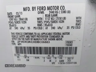 2013 Ford Edge Limited with VIN 2FMDK3KCXDBC06883, listed as a IAAI auction lot 42204414 with 109,605 mi miles and . Bid and sale history available at DreamBid. Image 9.