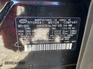 2022 Hyundai Santa Fe Hybrid SEL Premium with VIN KM8S3DA14NU058543, listed as a Copart auction lot 40457534 with 7,637 mi miles. Bid and sale history available at carsss.com. Image 14.