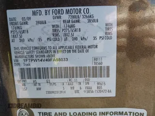 2009 Ford F-150 XL с VIN 1FTPW14V49FA98033, выставлен на аукционе IAAI как лот 41822035 с пробегом 209 727 миль миль и . История ставок и продаж доступна на DreamBid. Изображение 9.