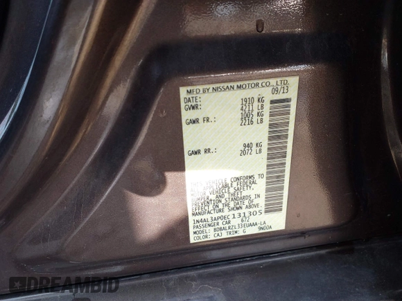 2014 Nissan Altima SV with VIN 1N4AL3AP0EC131305, listed as a IAAI auction lot 42004966 with 213,947 mi miles and . Bid and sale history available at carsss.com. Image 9.
