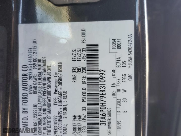 2014 Ford Fusion SE with VIN 3FA6P0H79ER310992, listed as a Copart auction lot 83985084 with NaN miles and Salvage Title. Bid and sale history available at carsss.com. Image 14.