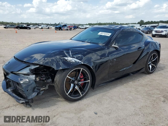 2021 Toyota GR Supra 3.0 with VIN WZ1DB0C00MW042681, listed as a Copart auction lot 59174324 with 7,718 mi miles and Salvage Title. Bid and sale history available at carsss.com. Image 1.