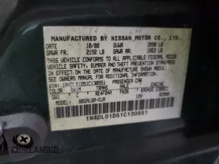 2001 Nissan Altima GXE with VIN 1N4DL01D51C130551, listed as a Copart auction lot 82424124 with 111,297 mi miles and Non Repairable. Bid and sale history available at carsss.com. Image 12.