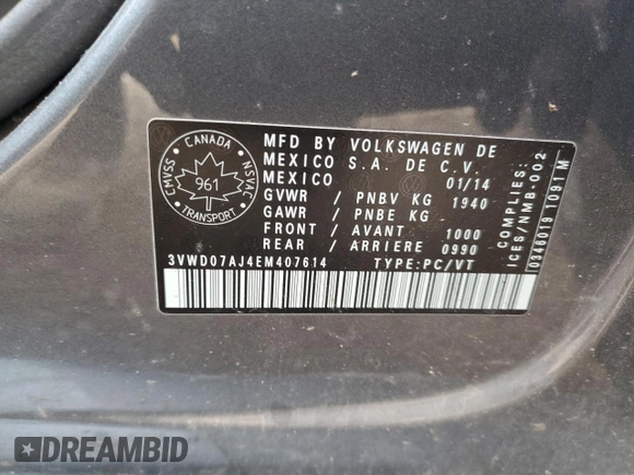2014 Volkswagen Jetta SE с VIN 3VWD07AJ4EM407614, выставлен на аукционе Copart как лот 74518654 с пробегом 237 759 миль миль и Списание • Salvage title. История ставок и продаж доступна на DreamBid. Изображение 13.