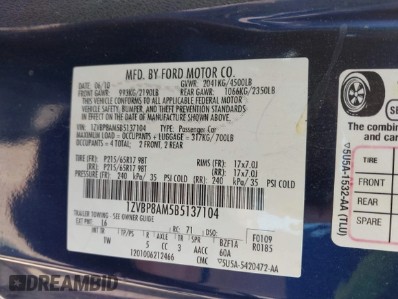 2011 Ford Mustang V6 with VIN 1ZVBP8AM5B5137104, listed as a IAAI auction lot 42183969 with 154,402 mi miles and . Bid and sale history available at DreamBid. Image 9.