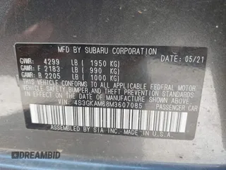 2021 Subaru Impreza Special Sports with VIN 4S3GKAM68M3607085, listed as a IAAI auction lot 42072492 with 37,870 mi miles and . Bid and sale history available at DreamBid. Image 9.