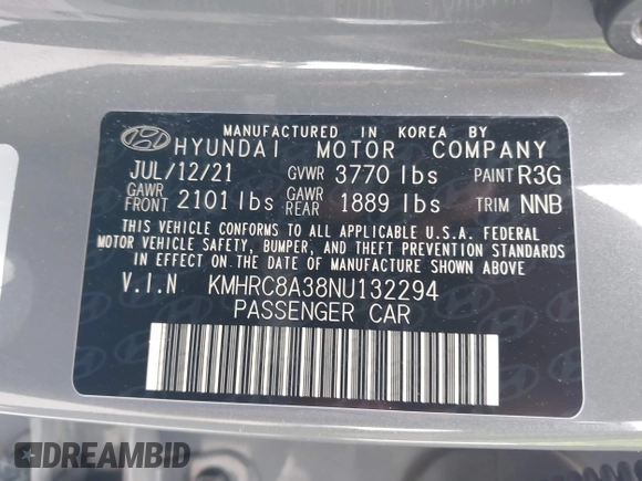 2022 Hyundai Venue SEL with VIN KMHRC8A38NU132294, listed as a IAAI auction lot 42254532 with 95,738 mi miles and . Bid and sale history available at DreamBid. Image 9.