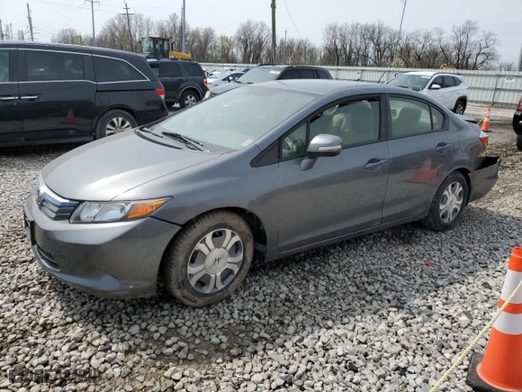 2012 Honda Civic Hybrid with VIN JHMFB4F2XCS009137, listed as a Copart auction lot 50694405 with 142,807 mi miles and Salvage Title. Bid and sale history available at carsss.com. Image 1.