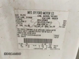 2005 Ford F-150 XL with VIN 1FTRF12295NB44330, listed as a IAAI auction lot 42726379 with 243,899 mi miles and . Bid and sale history available at DreamBid. Image 9.