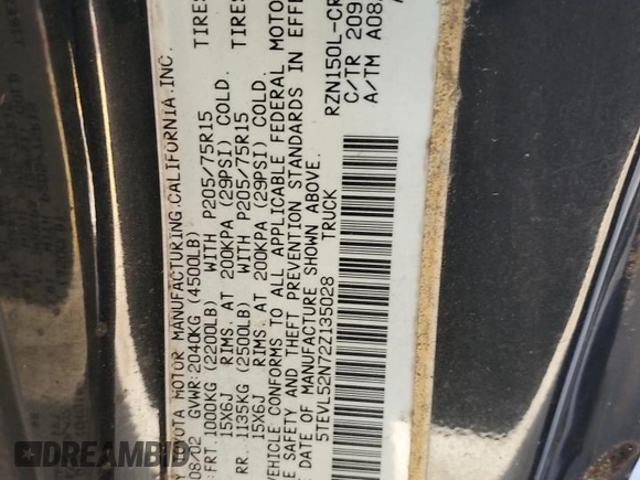 2002 Toyota Tacoma z VIN 5TEVL52N72Z135028, wystawiony jako Copart lot #41471305 z przebiegiem 255 891 mil mil oraz Szkoda całkowita • Salvage title. Historia ofert i sprzedaży dostępna na DreamBid. Obrazek 14.