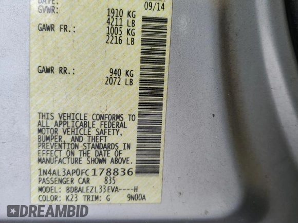 2015 Nissan Altima S with VIN 1N4AL3AP0FC178836, listed as a Copart auction lot 73032724 with 105,783 mi miles and Salvage Title. Bid and sale history available at carsss.com. Image 14.