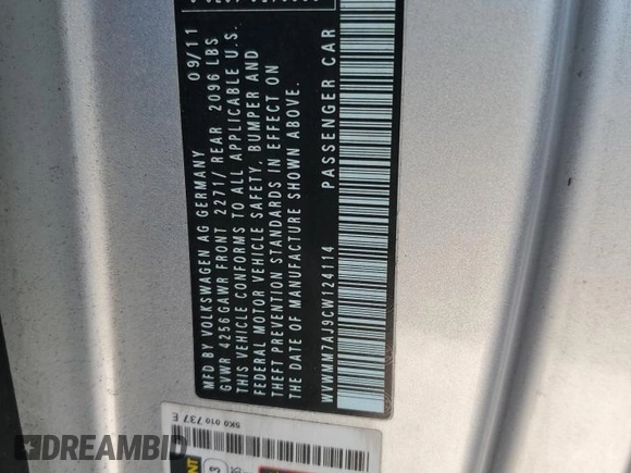 2012 Volkswagen Golf TDI с VIN WVWMM7AJ9CW124114, выставлен на аукционе Copart как лот 80205894 с пробегом 89 342 миль миль и Чистый • Clean title. История ставок и продаж доступна на DreamBid. Изображение 12.