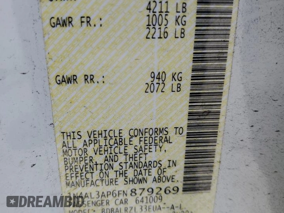 2015 Nissan Altima 2.5 with VIN 1N4AL3AP6FN879269, listed as a Copart auction lot 61616975 with 109,292 mi miles and Salvage title. Bid and sale history available at DreamBid. Image 12.