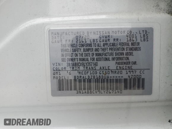 2020 Nissan Sentra SV with VIN 3N1AB8CV9LY267140, listed as a Copart auction lot 51565455 with 63,256 mi miles and Salvage Title. Bid and sale history available at DreamBid. Image 14.