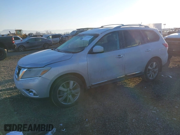 2014 Nissan Pathfinder Platinum with VIN 5N1AR2MM9EC676855, listed as a IAAI auction lot 41450200 with 142,322 mi miles and . Bid and sale history available at DreamBid. Image 2.