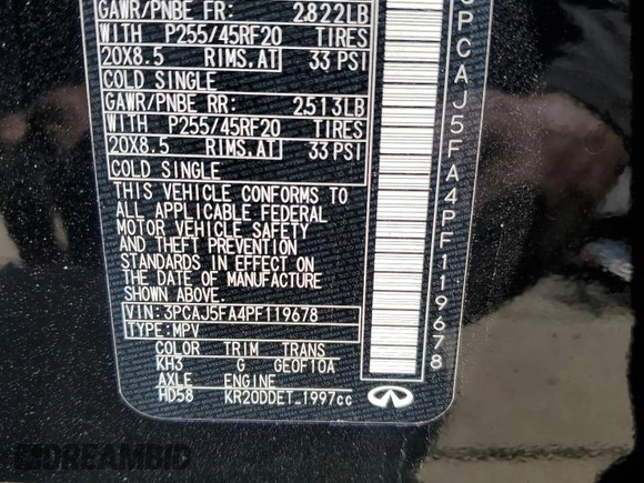 2023 Infiniti QX50 Sport with VIN 3PCAJ5FA4PF119678, listed as a Copart auction lot 72553294 with 10,576 mi miles and Salvage title. Bid and sale history available at DreamBid. Image 14.