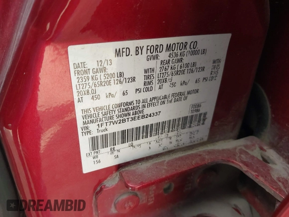 2014 Ford F-250 XL with VIN 1FT7W2BT3EEB24337, listed as a IAAI auction lot 42132541 with 316,919 mi miles. Bid and sale history available at carsss.com. Image 9.