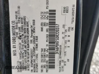 2013 Ford Fusion SE with VIN 3FA6P0H75DR220317, listed as a Copart auction lot 50776705 with 156,510 mi miles and Salvage Title. Bid and sale history available at carsss.com. Image 13.