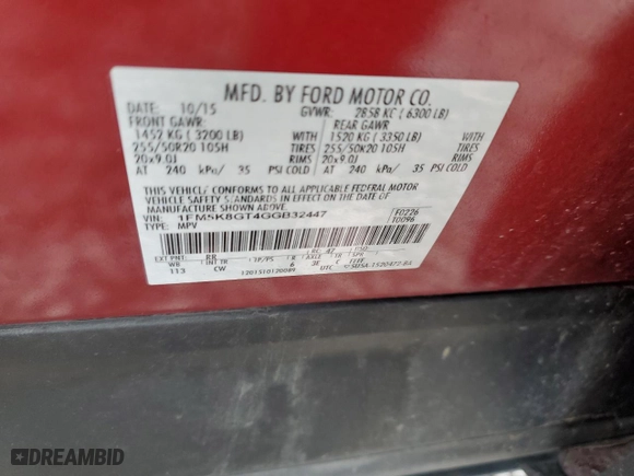2016 Ford Explorer Sport with VIN 1FM5K8GT4GGB32447, listed as a Copart auction lot 52443435 with 144,540 mi miles and Clean Title. Bid and sale history available at carsss.com. Image 13.